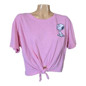 Peanuts Snoopy Embroidered Cropped Tie Front Graphic T Shirt Womens size 3XL